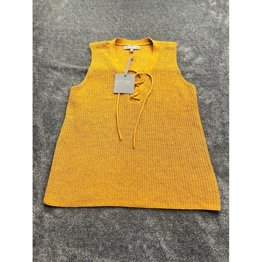 Marled Reunited Clothing Amber Topaz Knit Lace Up Sweater Vest Yellow Medium